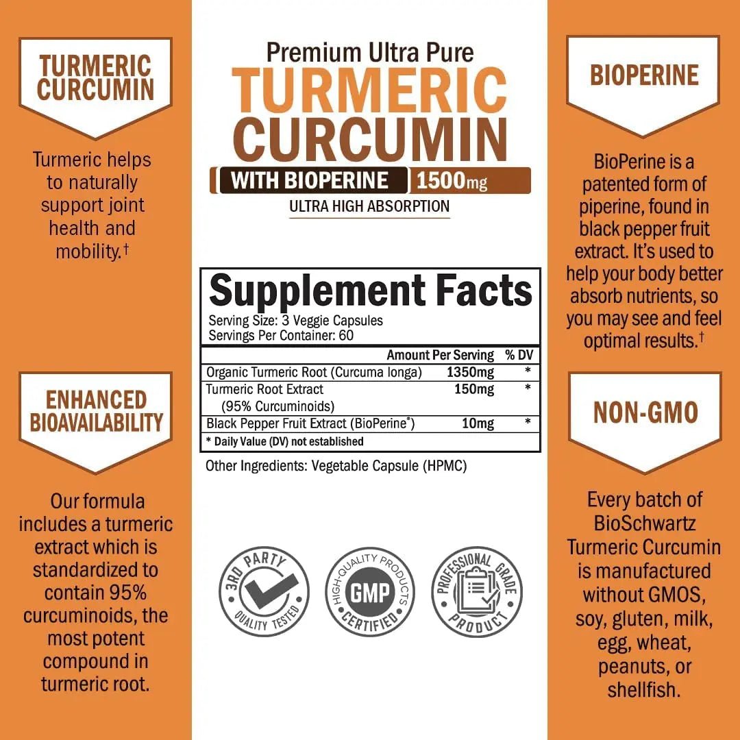 Turmeric Curcumin with Black Pepper Extract 1500mg - High Absorption - TrustMedUSA