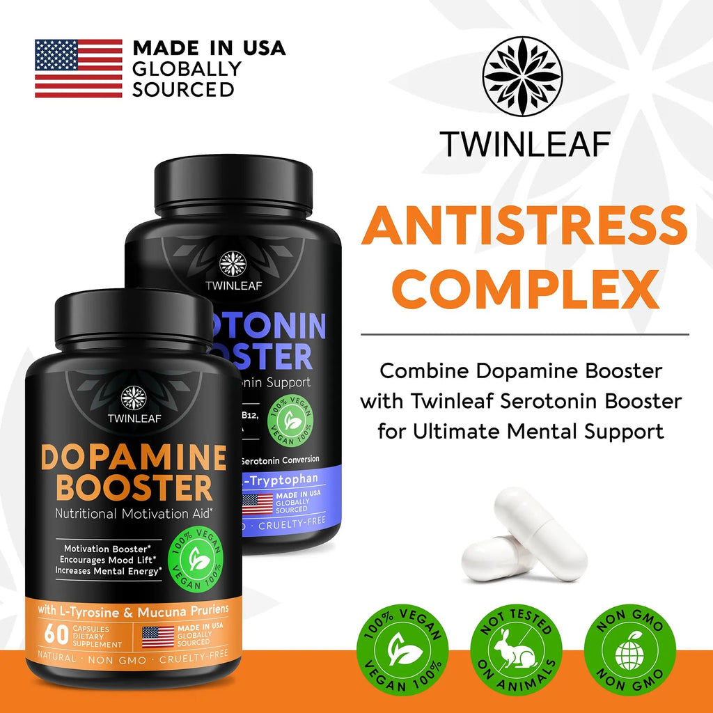 TWINLEAF Dopamine Brain Support Supplement, 1000 mg Blend - Made in USA - with DMAE, Vitamin B12 and L-Tyrosine - TrustMedUSA