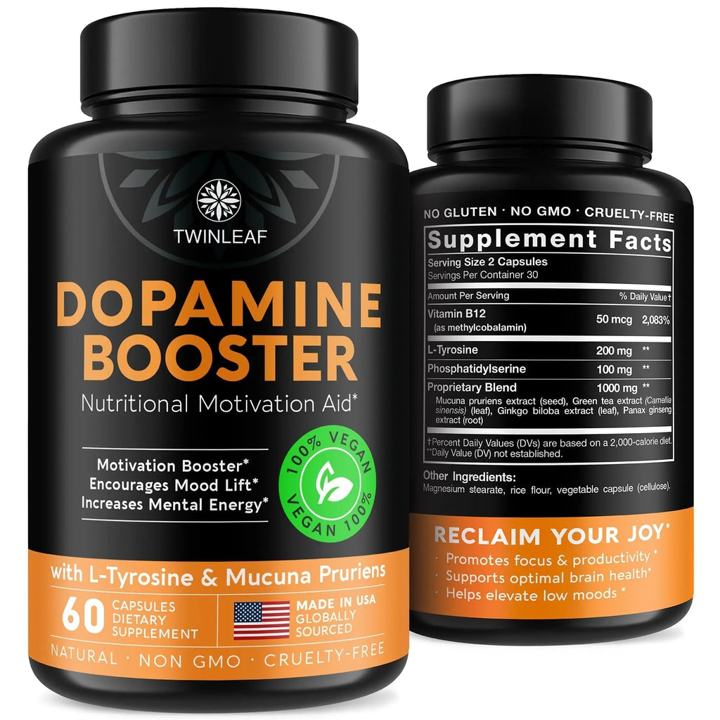 TWINLEAF Dopamine Brain Support Supplement, 1000 mg Blend - Made in USA - with DMAE, Vitamin B12 and L-Tyrosine - TrustMedUSA