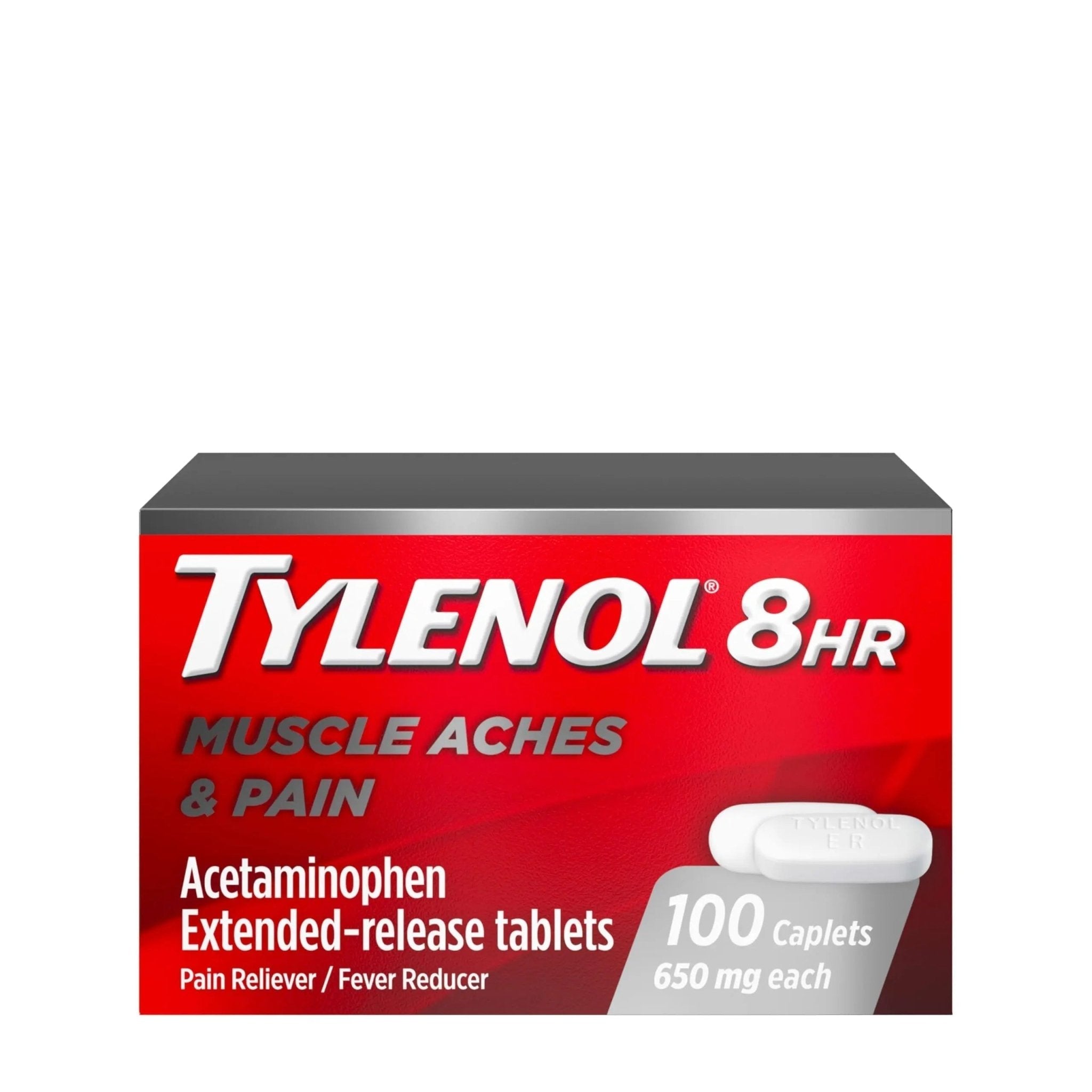 Tylenol 8 Hour Acetaminophen 650 mg Extended Release Caplets, Fast Acting Bi-Layer Design, Quick & Long Lasting Pain Relief for Muscle, Joint, Back & Arthritis Aches, Fever Reducer, 100 Count - TrustMedUSA