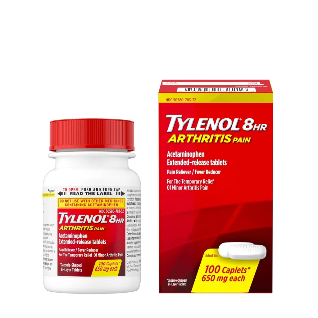 Tylenol 8HR Arthritis Pain Relief Caplets, Fast, Strong Pain Relief, 650 mg Acetaminophen for Minor Arthritis & Joint Pain, Fever Reducer, Extended Release, Won't Irritate Stomach, 100 Count - TrustMedUSA