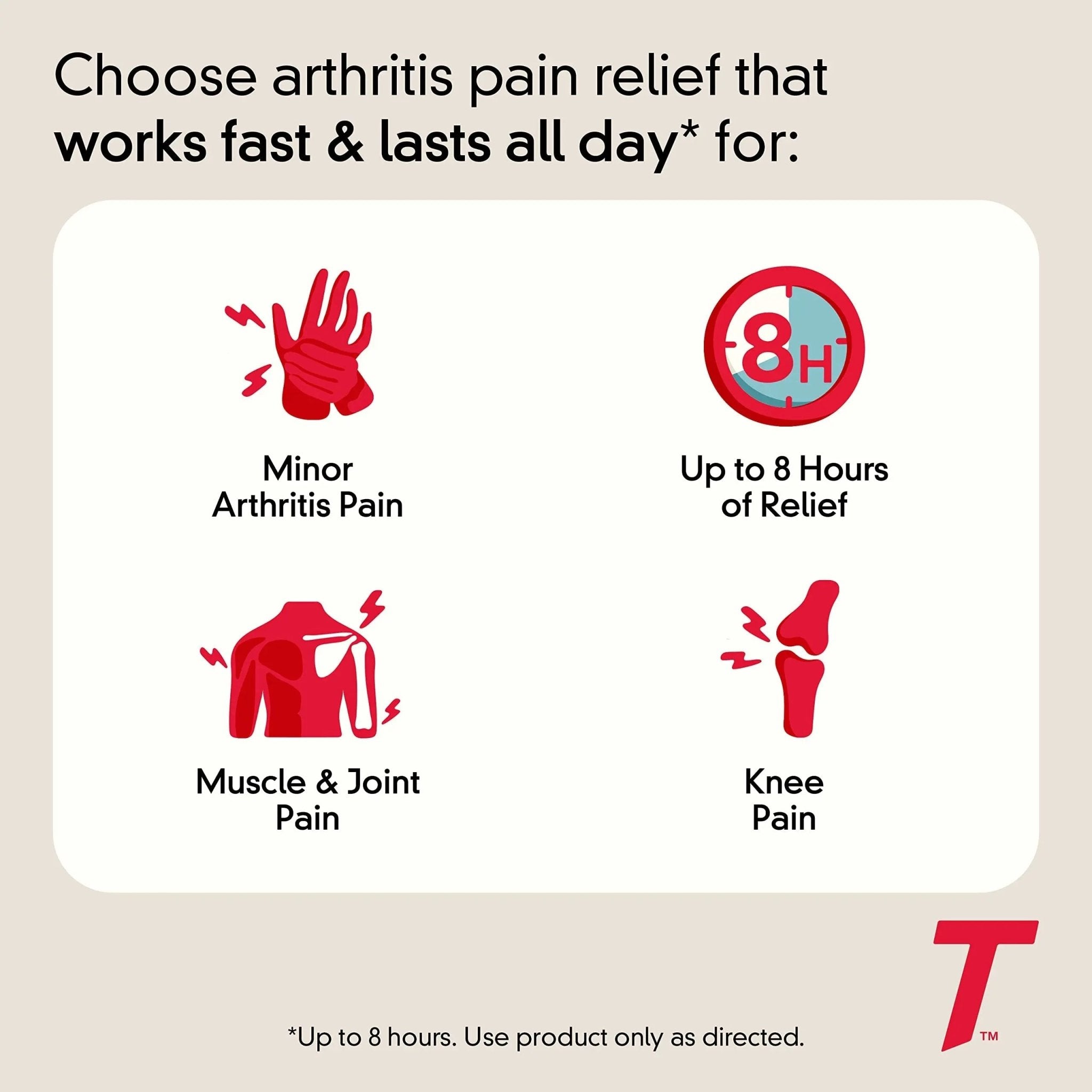 Tylenol 8HR Arthritis Pain Relief Caplets, Fast, Strong Pain Relief, 650 mg Acetaminophen for Minor Arthritis & Joint Pain, Fever Reducer, Extended Release, Won't Irritate Stomach, 100 Count - TrustMedUSA