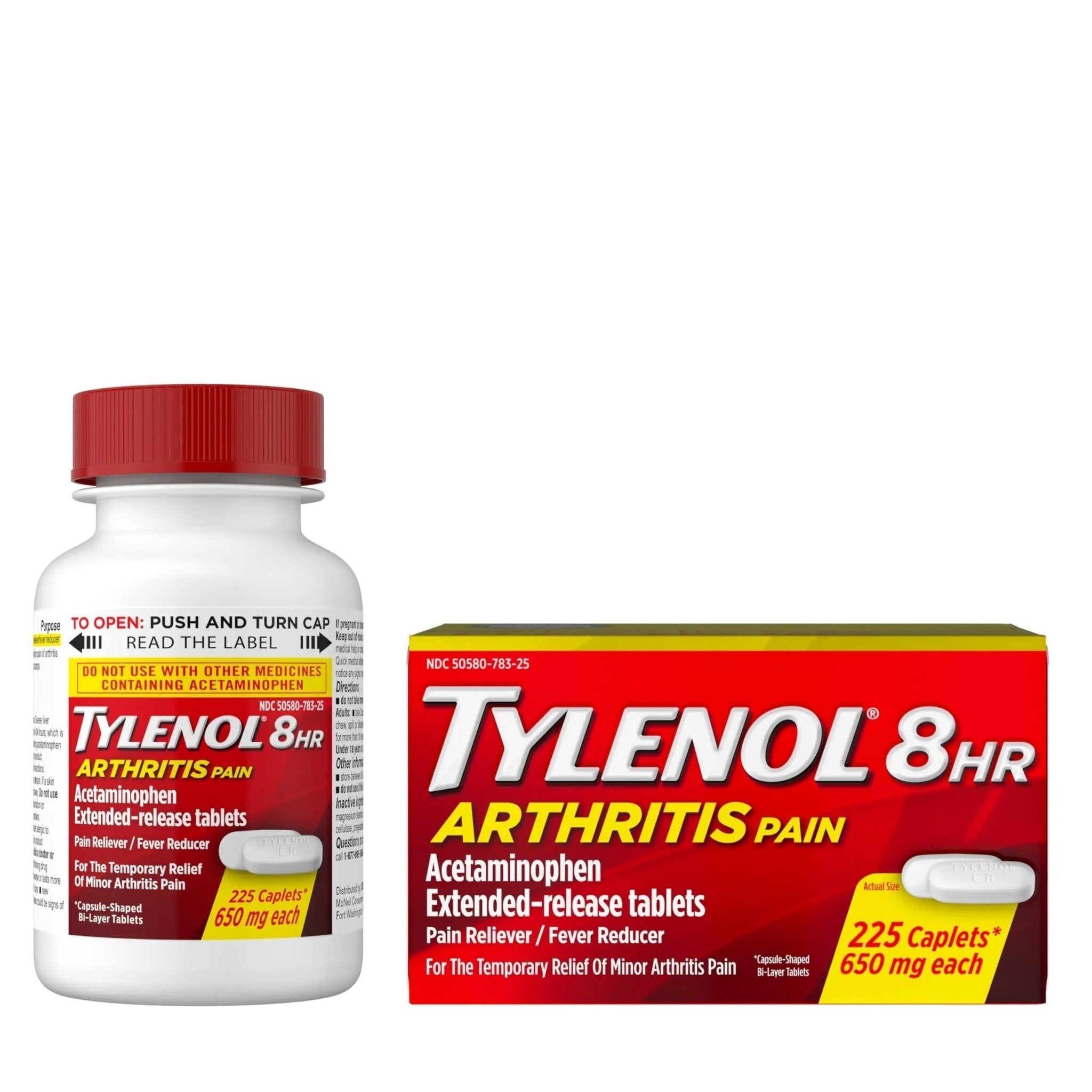 Tylenol Acetaminophen 650 mg Extended Release Caplets, Fast, Strong Pain Relief, 8 Hour Arthritis Pain Relief, Joint Pain Reliever & Fever Reducer, Long-Lasting Relief, Oral Medicine, 225 Count - TrustMedUSA