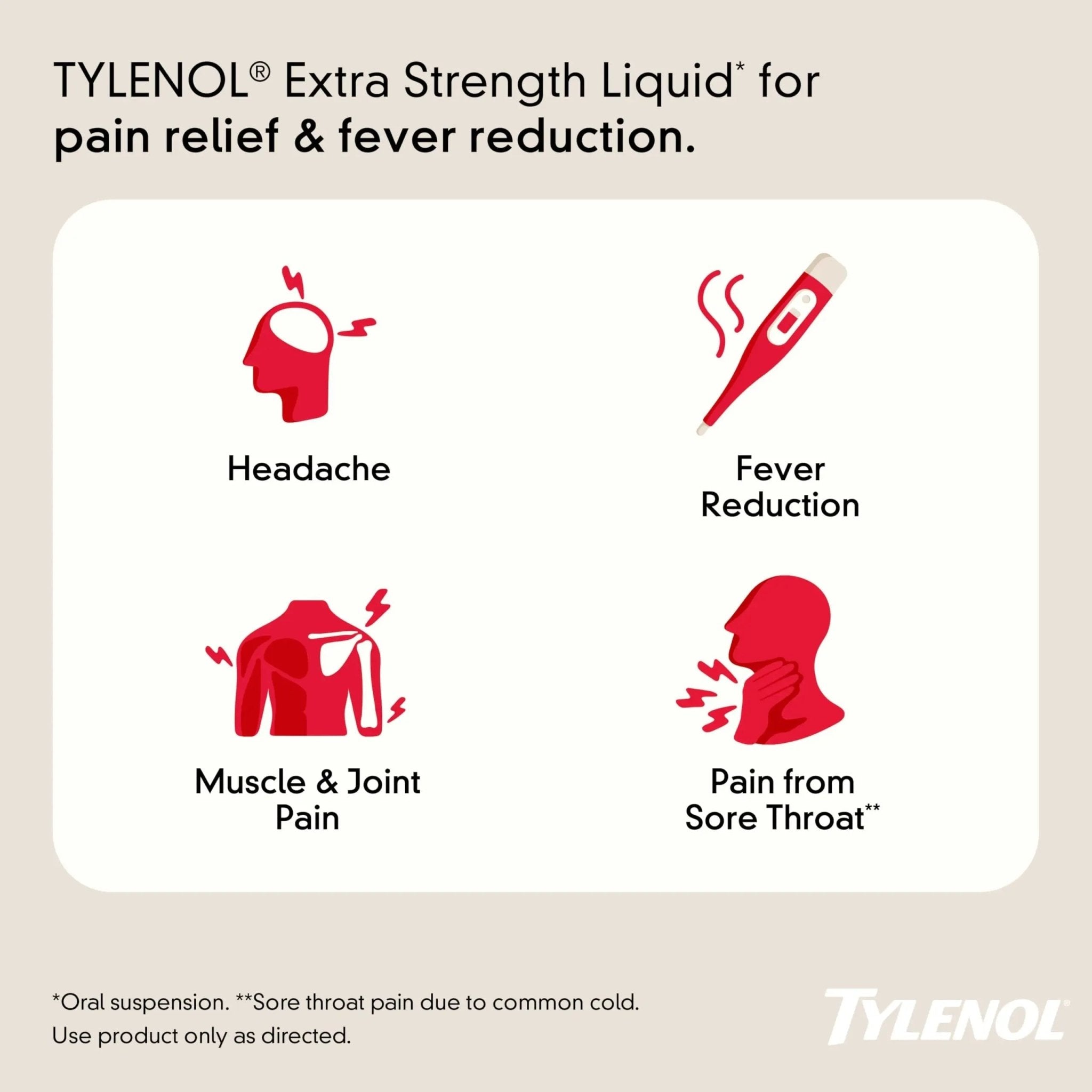 Tylenol Adult Liquid Pain Reliever and Fever Reducer, Extra Strength Liquid Acetaminophen for Fast Pain Relief for Headaches & Other Minor Pain, Cherry Flavor, Dye & Alcohol Free, 8 fl. oz - TrustMedUSA