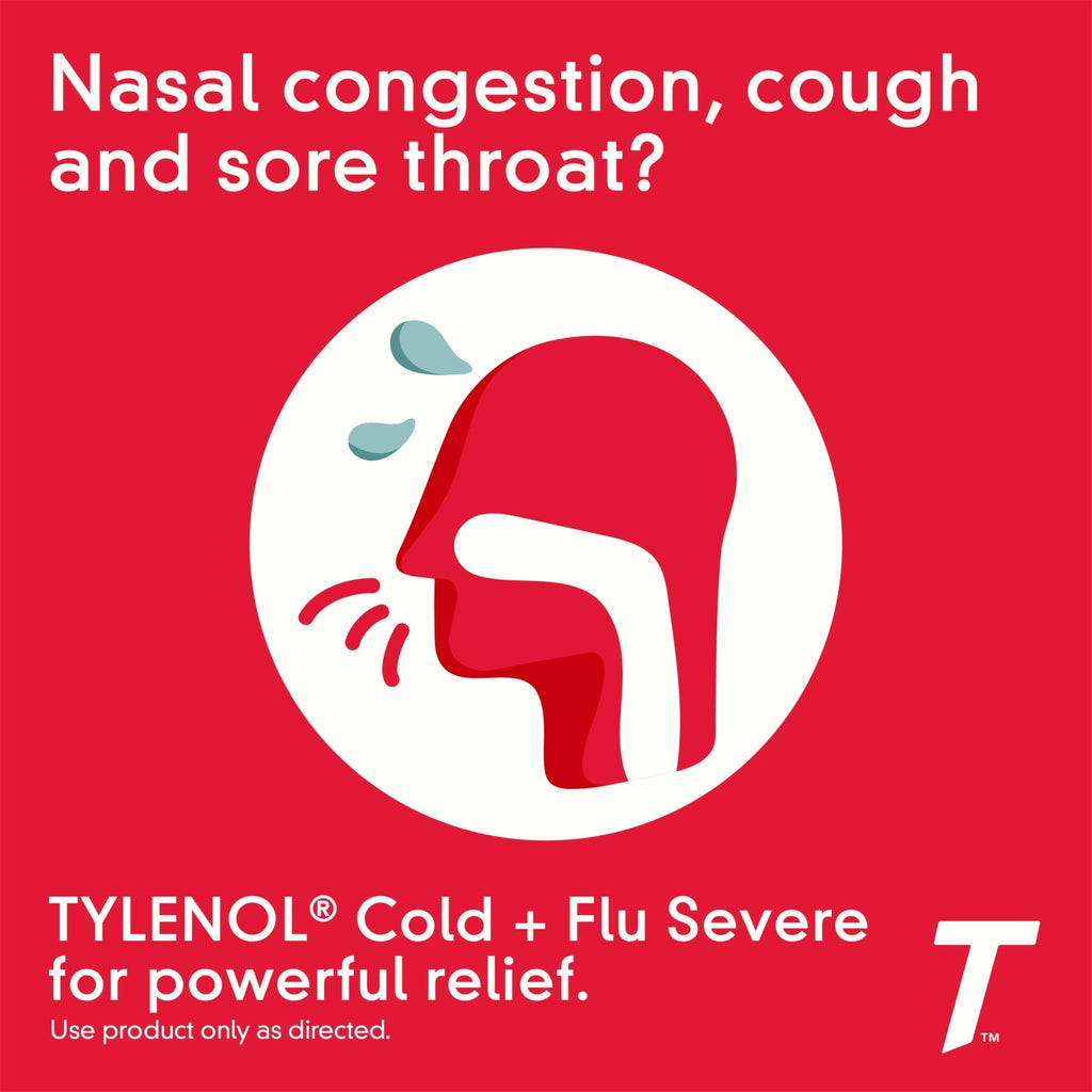 Tylenol Cold + Flu Severe Day & Night Caplets Combo Pack for Multi-Symptom Cold & Flu Symptom Relief, Cough, Sore Throat, and Headache Relief, Acetaminophen Pain Reliever, 24 ct - Maple Wellness Supplements