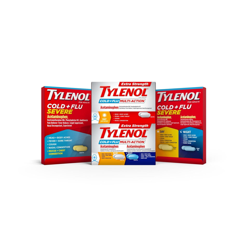Tylenol Cold + Flu Severe Day & Night Caplets Combo Pack for Multi-Symptom Cold & Flu Symptom Relief, Cough, Sore Throat, and Headache Relief, Acetaminophen Pain Reliever, 24 ct - Maple Wellness Supplements