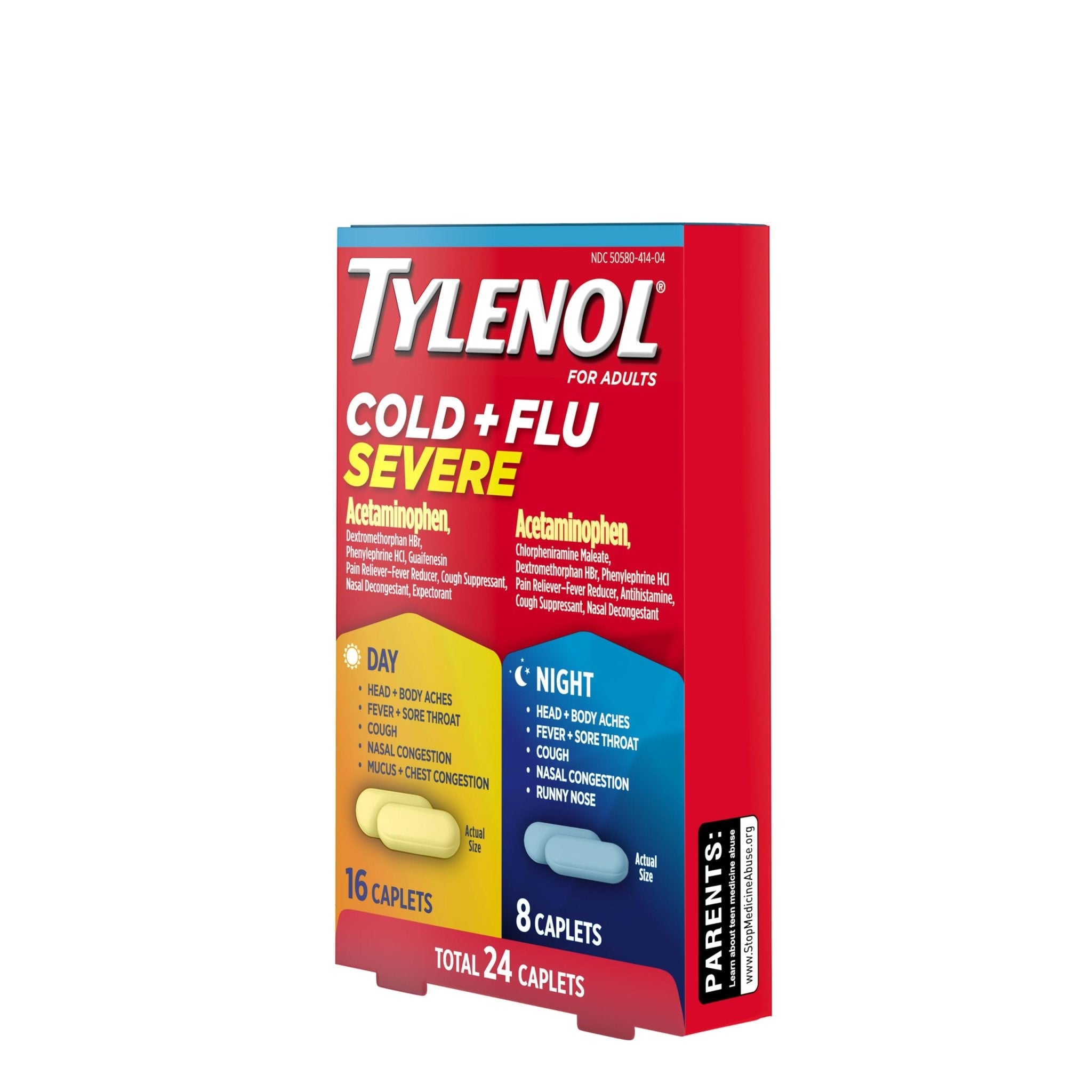 Tylenol Cold + Flu Severe Day & Night Caplets Combo Pack for Multi-Symptom Cold & Flu Symptom Relief, Cough, Sore Throat, and Headache Relief, Acetaminophen Pain Reliever, 24 ct - Maple Wellness Supplements
