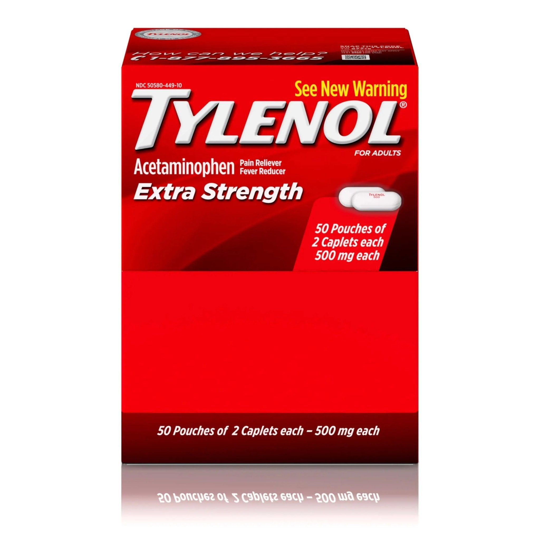 Tylenol Extra Strength Acetaminophen Caplets, 500 mg, Pain Relief & Fever Reducer for Headache, Backache, Toothache, Menstrual Cramps & Pain, Travel-Friendly Packaging, 2-Caplet Pouches, 50 Count - TrustMedUSA