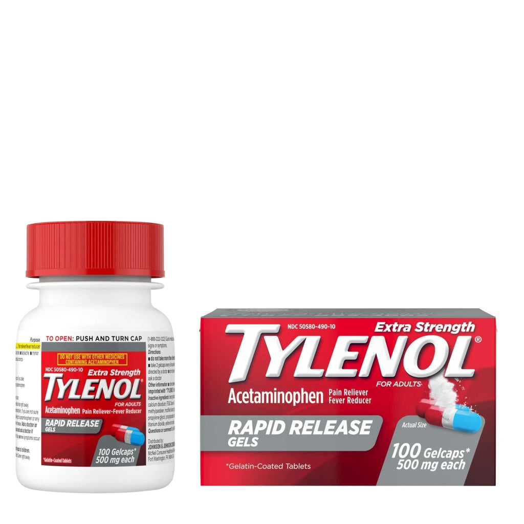 Tylenol Extra Strength Acetaminophen Rapid Release Gels, Fast, Strong Pain Relief, Fever Reducer, 500 mg Gelcaps with Laser‑Drilled Holes for Fast Release, OTC Medicine, 100 Count - TrustMedUSA