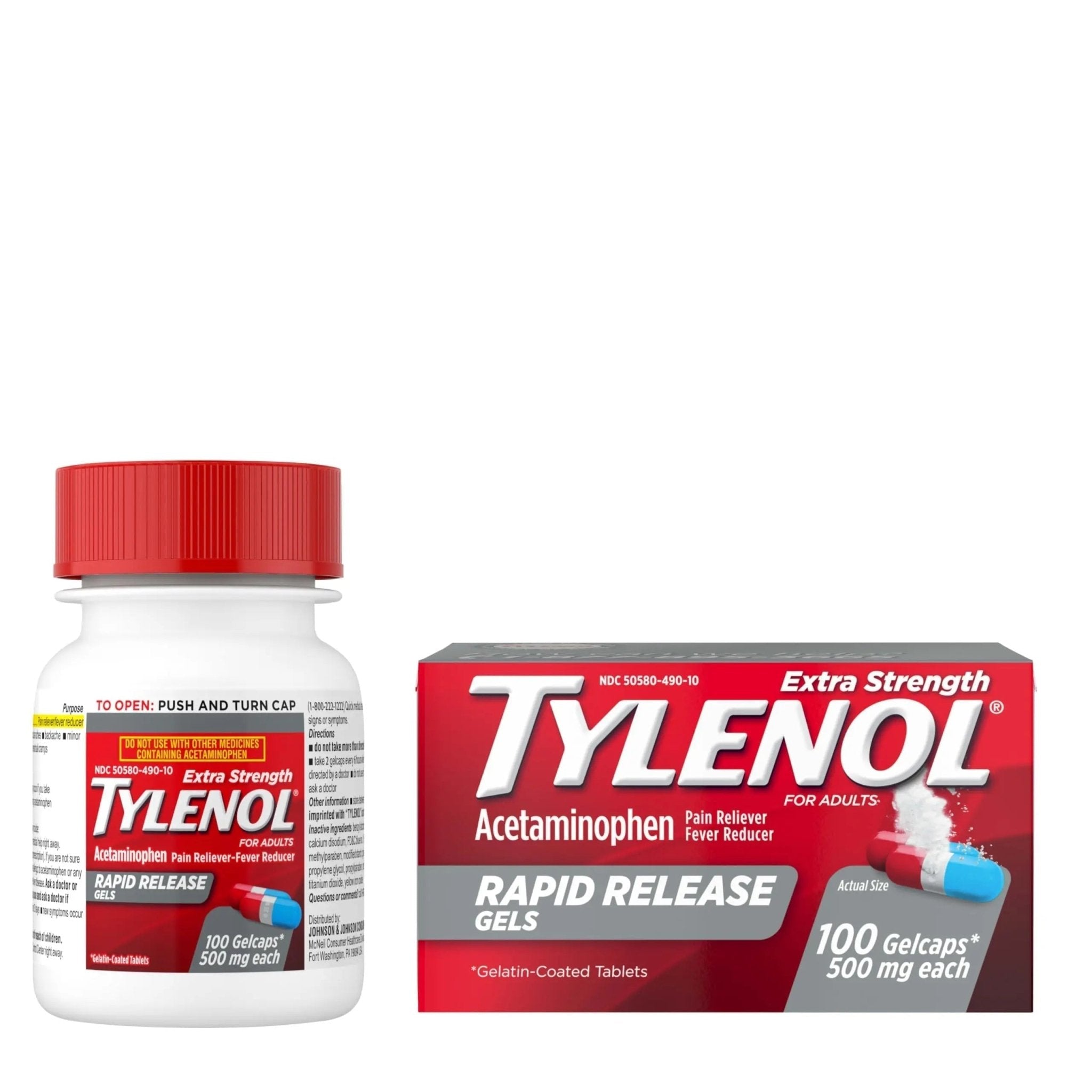 Tylenol Extra Strength Acetaminophen Rapid Release Gels, Fast, Strong Pain Relief, Fever Reducer, 500 mg Gelcaps with Laser‑Drilled Holes for Fast Release, OTC Medicine, 100 Count - TrustMedUSA
