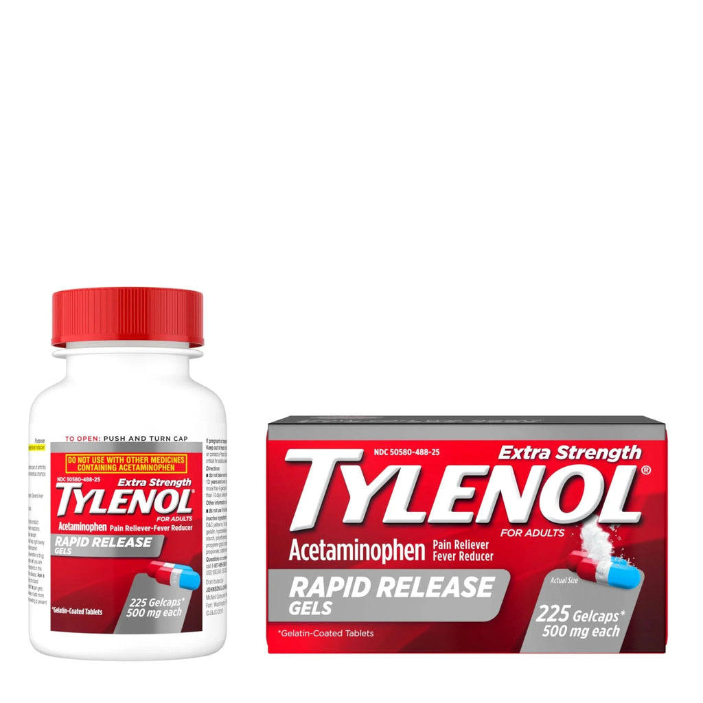 Tylenol Extra Strength Acetaminophen Rapid Release Gels, Fast, Strong Pain Relief, Fever Reducer Medicine, 500 mg Gelcaps with Laser‑Drilled Holes for Fast Release, Value Size, 225 Count - TrustMedUSA