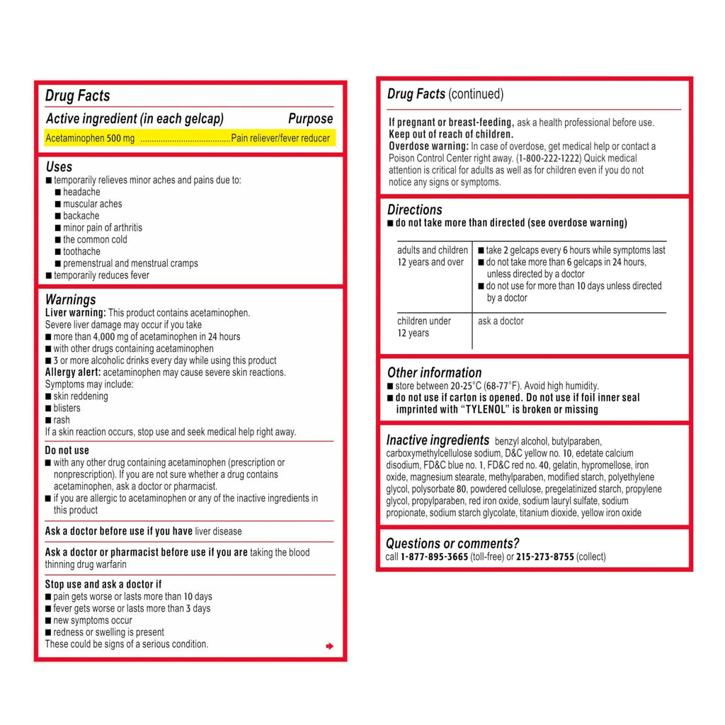 Tylenol Extra Strength Acetaminophen Rapid Release Gels, Fast, Strong Pain Relief, Fever Reducer Medicine, 500 mg Gelcaps with Laser‑Drilled Holes for Fast Release, Value Size, 225 Count - TrustMedUSA