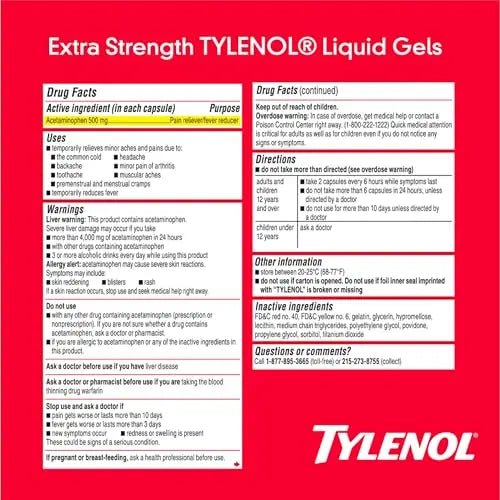 Tylenol Extra Strength Liquid Gels, Fast, Strong Pain Relief, Fever Reducer for Adults with 500 mg Acetaminophen, Fast-Acting Liquid Gel Capsules for Headaches & Minor Pain Relief, 40 Count - TrustMedUSA