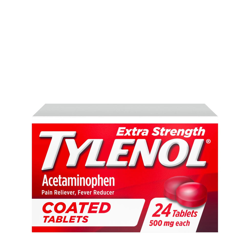 Tylenol Extra Strength Pain Reliever & Fever Reducer, Round Coated Tablets, 500 mg Acetaminophen Pain Relief Pills for Headache, Toothache & Minor Arthritis Pain, 24 ct - TrustMedUSA