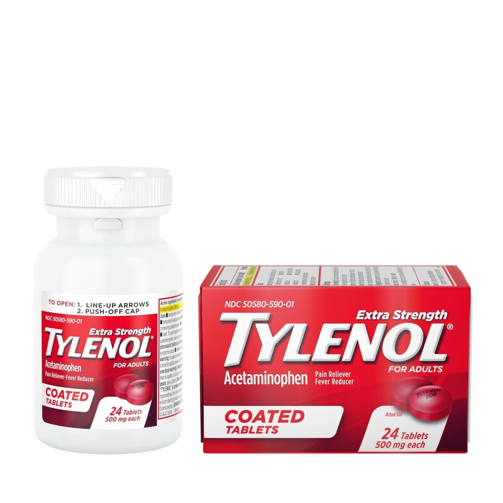 Tylenol Extra Strength Pain Reliever & Fever Reducer, Round Coated Tablets, 500 mg Acetaminophen Pain Relief Pills for Headache, Toothache & Minor Arthritis Pain, 24 ct - TrustMedUSA