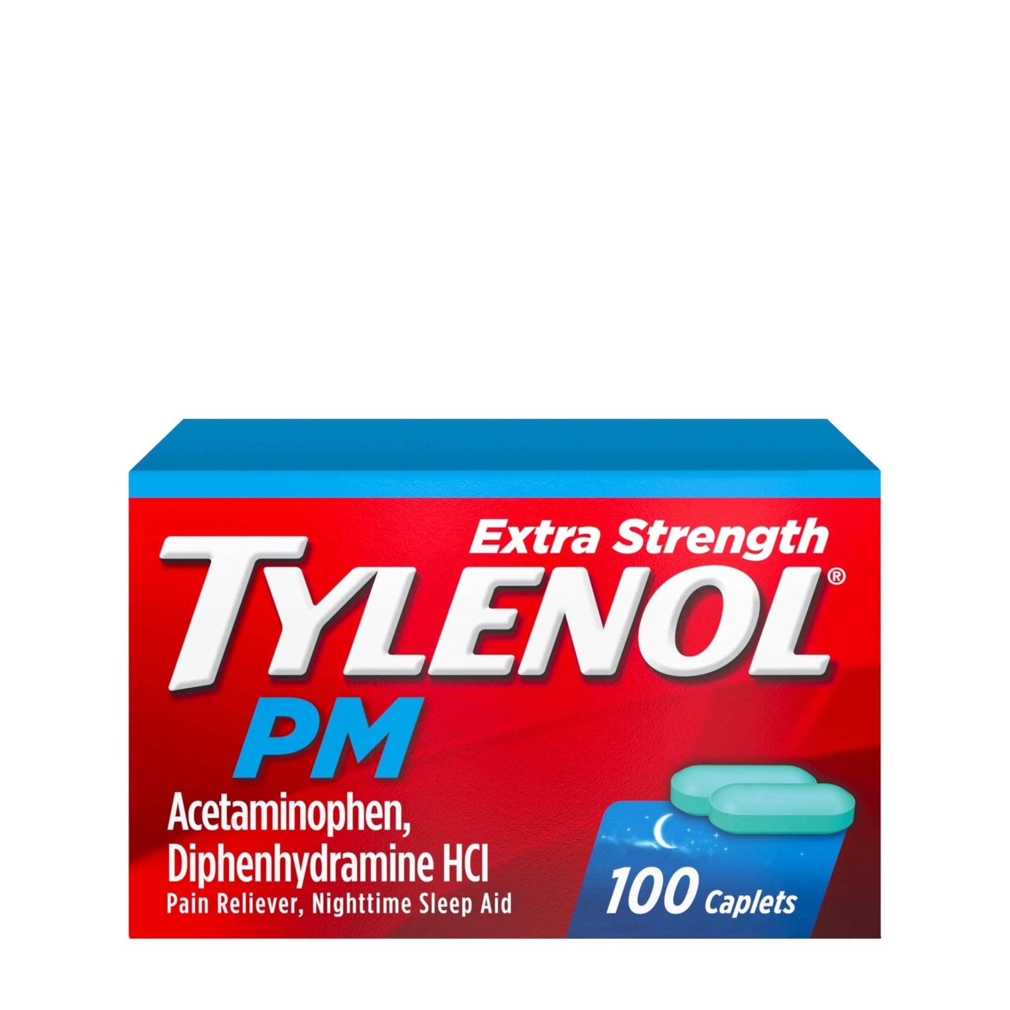 Tylenol PM Extra Strength Nighttime Pain Reliever & Sleep Aid Caplets, Fast, Strong Pain Relief, 500 mg Acetaminophen & 25 mg Diphenhydramine HCl, Non-Habit Forming Medicine for Aches & Cramps, 100 Ct - TrustMedUSA