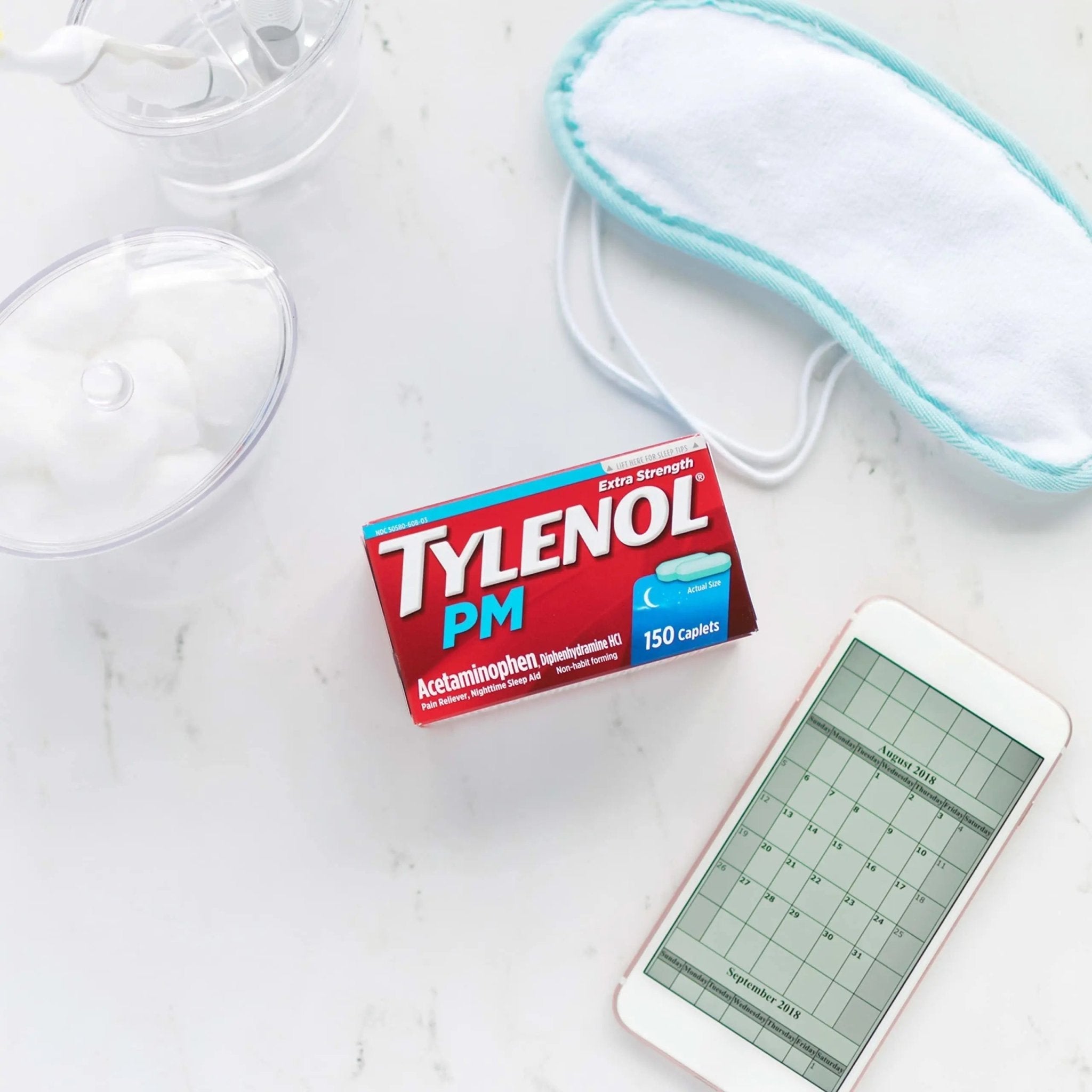 Tylenol PM Extra Strength Nighttime Pain Reliever Sleep Aid Caplets with Acetaminophen & Diphenhydramine HCl, Relief for Nighttime Aches & Pains, Travel Size, 50 Packs of 2 Caplets - TrustMedUSA