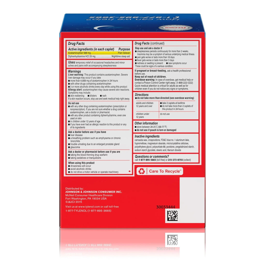 Tylenol PM Extra Strength Nighttime Pain Reliever Sleep Aid Caplets with Acetaminophen & Diphenhydramine HCl, Relief for Nighttime Aches & Pains, Travel Size, 50 Packs of 2 Caplets - TrustMedUSA