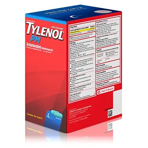 Tylenol PM Extra Strength Nighttime Pain Reliever Sleep Aid Caplets with Acetaminophen & Diphenhydramine HCl, Relief for Nighttime Aches & Pains, Travel Size, 50 Packs of 2 Caplets - TrustMedUSA
