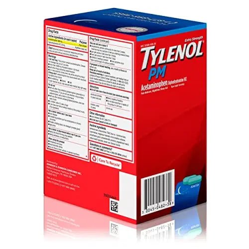 Tylenol PM Extra Strength Nighttime Pain Reliever Sleep Aid Caplets with Acetaminophen & Diphenhydramine HCl, Relief for Nighttime Aches & Pains, Travel Size, 50 Packs of 2 Caplets - TrustMedUSA