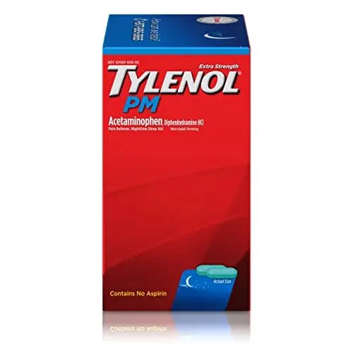 Tylenol PM Extra Strength Nighttime Pain Reliever Sleep Aid Caplets with Acetaminophen & Diphenhydramine HCl, Relief for Nighttime Aches & Pains, Travel Size, 50 Packs of 2 Caplets - TrustMedUSA