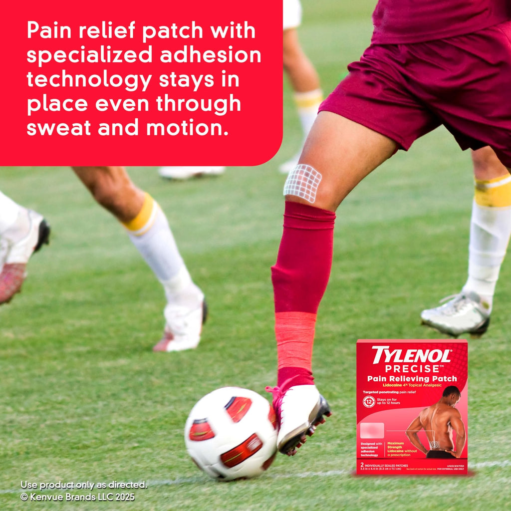 Tylenol Precise Pain Relieving Patches, Large Topical Analgesic Patches + Maximum OTC Strength Lidocaine Penetrates, Targeted Relief Ideal for Shoulder, Back & Knee Pain, Unscented, 4 ct - TrustMedUSA