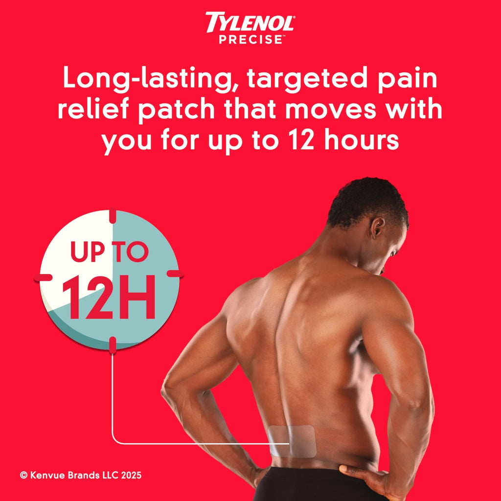 Tylenol Precise Pain Relieving Patches, Large Topical Analgesic Patches + Maximum OTC Strength Lidocaine Penetrates, Targeted Relief Ideal for Shoulder, Back & Knee Pain, Unscented, 4 ct - TrustMedUSA