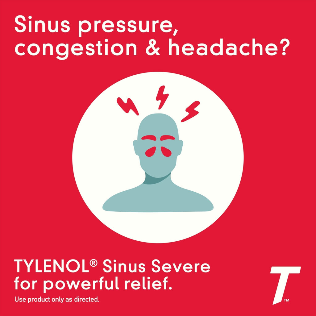 Tylenol Sinus + Headache Daytime Non-Drowsy Relief Caplets, Acetaminophen 325mg, Phenylephrine HCI 5mg, Nasal Decongestant for Sinus Pain, Headache & Nasal Congestion Relief, Fever Reduction, 24 Count - Maple Wellness Supplements