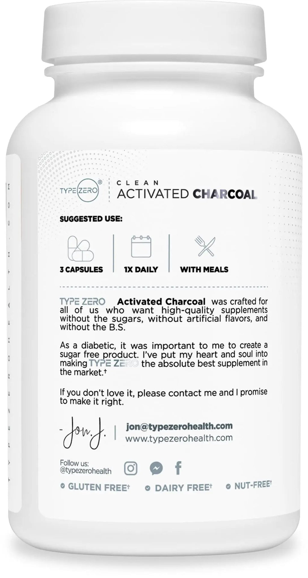 Type Zero Activated Charcoal Capsules (180 Count) - 60 Servings, 780mg Per Serving, from Coconut Shell, Non-GMO, Gluten-Free - TrustMedUSA