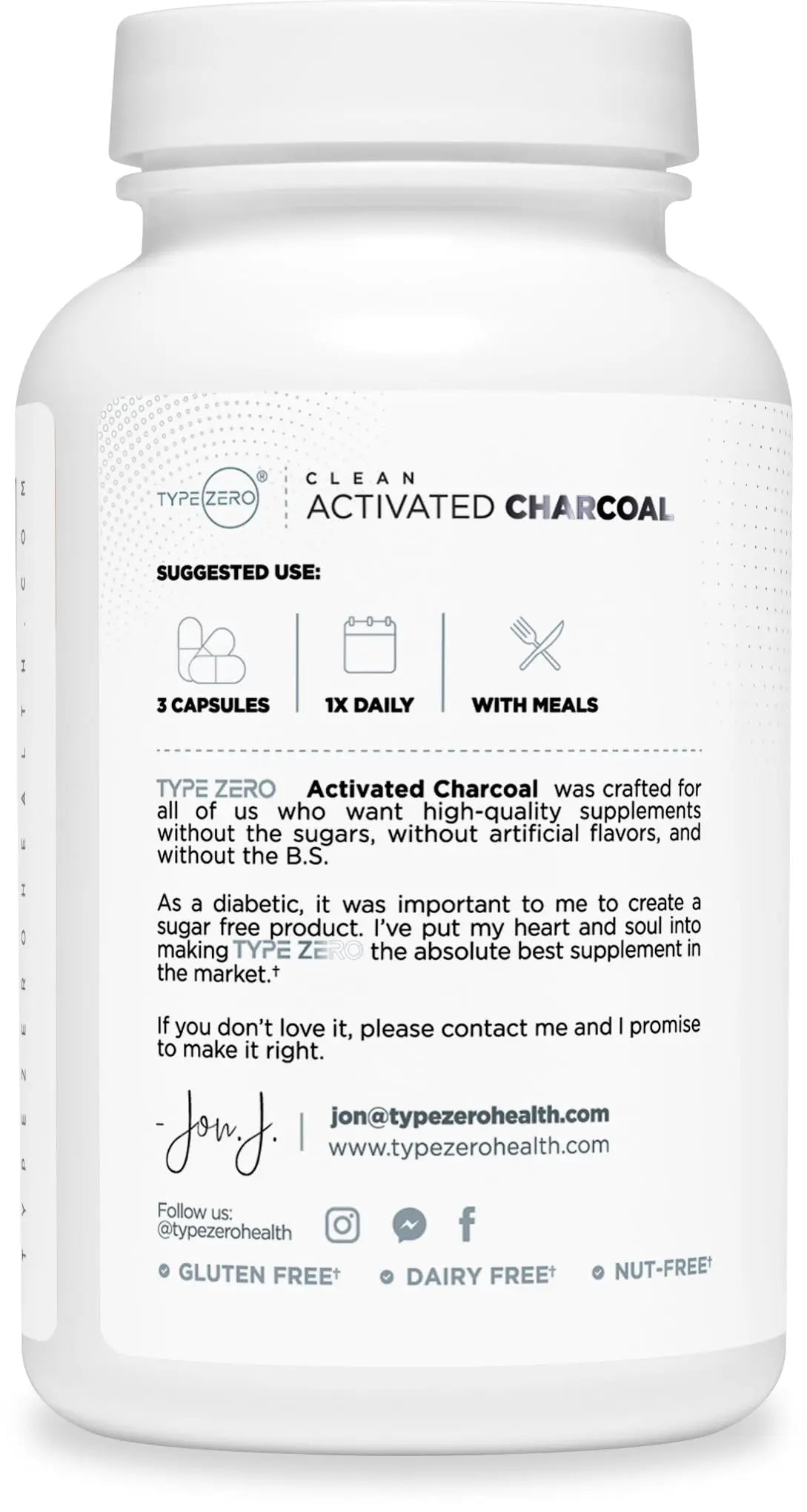 Type Zero Activated Charcoal Capsules (180 Count) - 60 Servings, 780mg Per Serving, from Coconut Shell, Non-GMO, Gluten-Free - TrustMedUSA