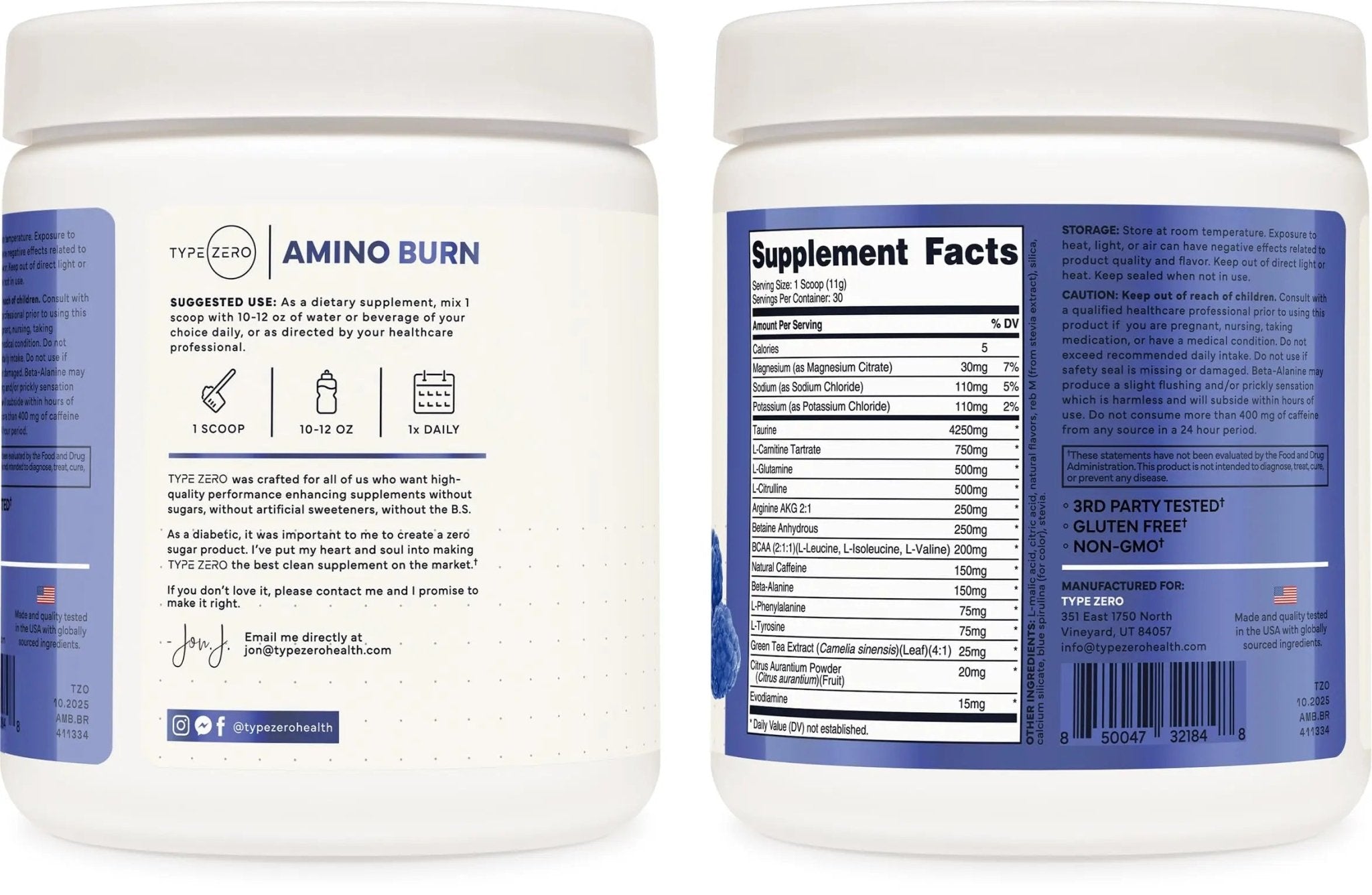 Type Zero Amino Burn - Vegan BCAA + Clean Pre Workout Powder with Arginine AKG, L-Citrulline & Beta Alanine - Amino Acid Clean Energy, Endurance & Hydration Supplement - Blue Raspberry, 30 Servings - TrustMedUSA