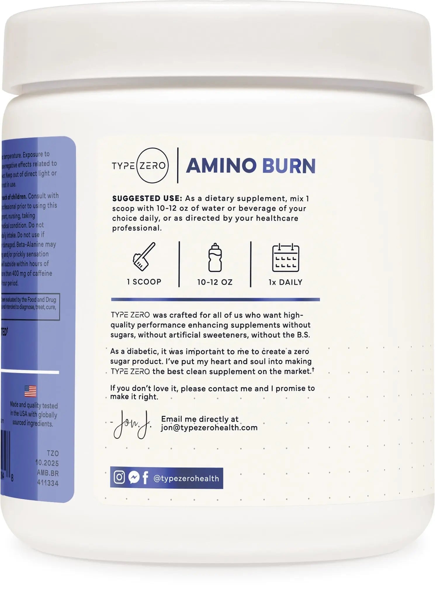 Type Zero Amino Burn - Vegan BCAA + Clean Pre Workout Powder with Arginine AKG, L-Citrulline & Beta Alanine - Amino Acid Clean Energy, Endurance & Hydration Supplement - Blue Raspberry, 30 Servings - TrustMedUSA