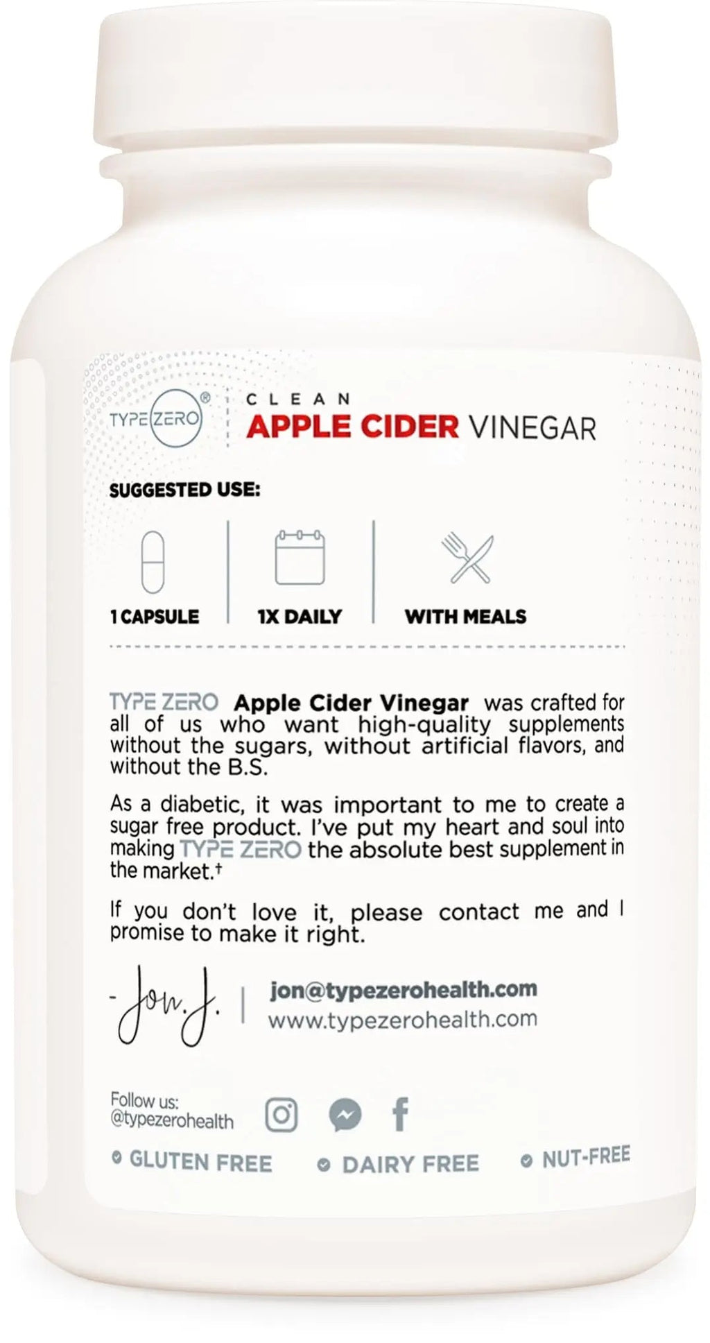 Type Zero Apple Cider Vinegar Capsules (180 Count) 500mg Per Serving - Non-GMO, Gluten-Free Supplement - TrustMedUSA