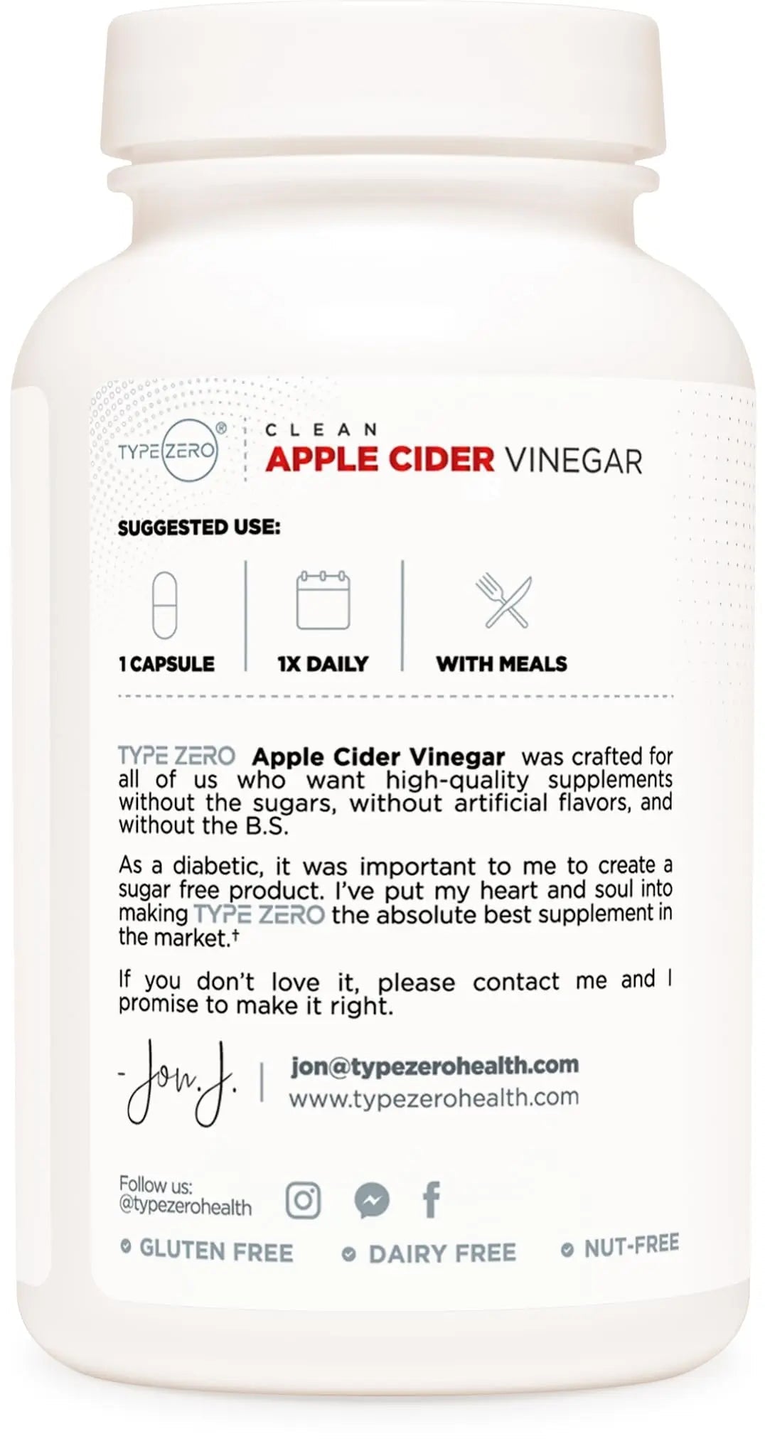 Type Zero Apple Cider Vinegar Capsules (180 Count) 500mg Per Serving - Non-GMO, Gluten-Free Supplement - TrustMedUSA