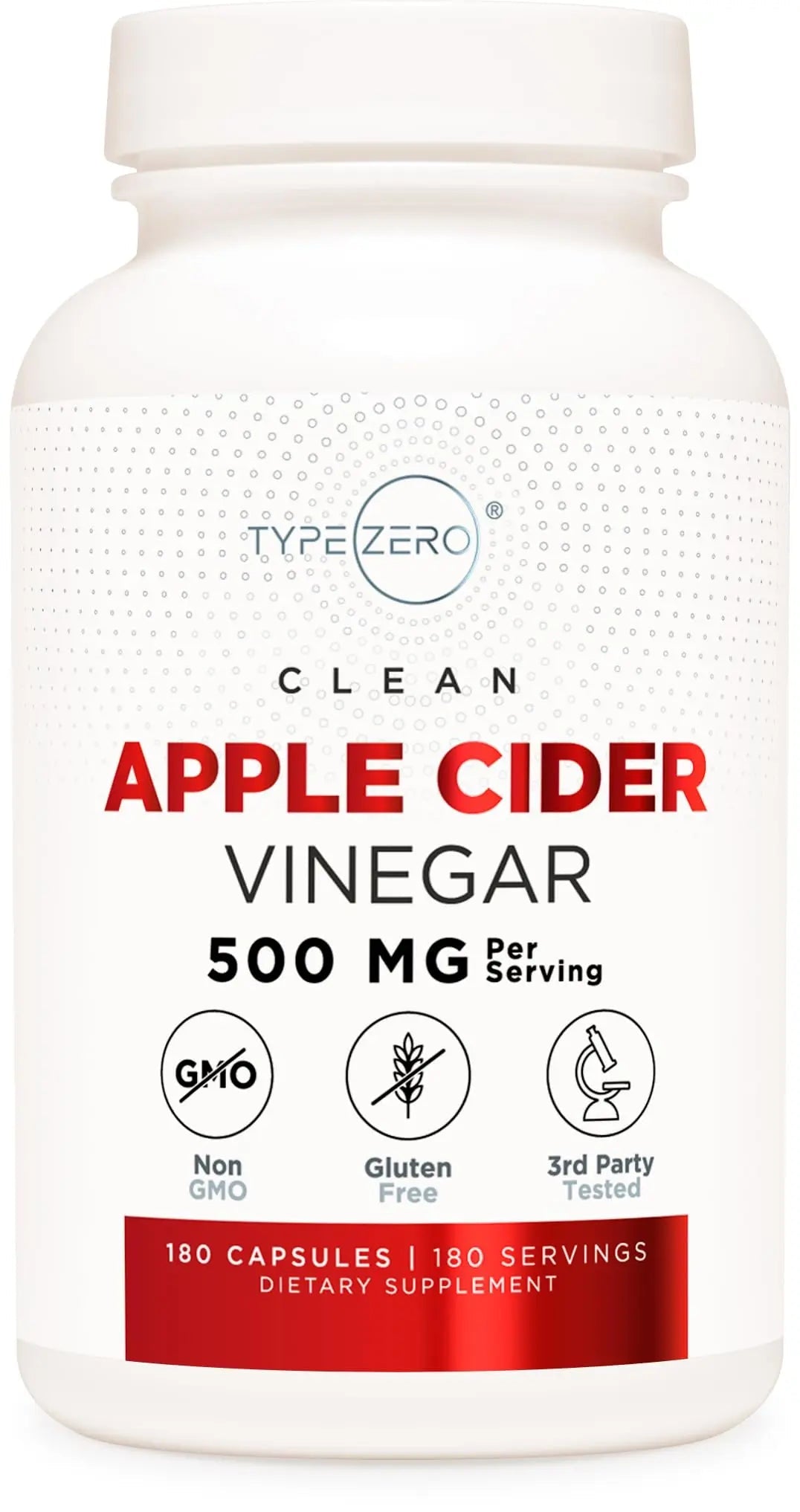 Type Zero Apple Cider Vinegar Capsules (180 Count) 500mg Per Serving - Non-GMO, Gluten-Free Supplement - TrustMedUSA