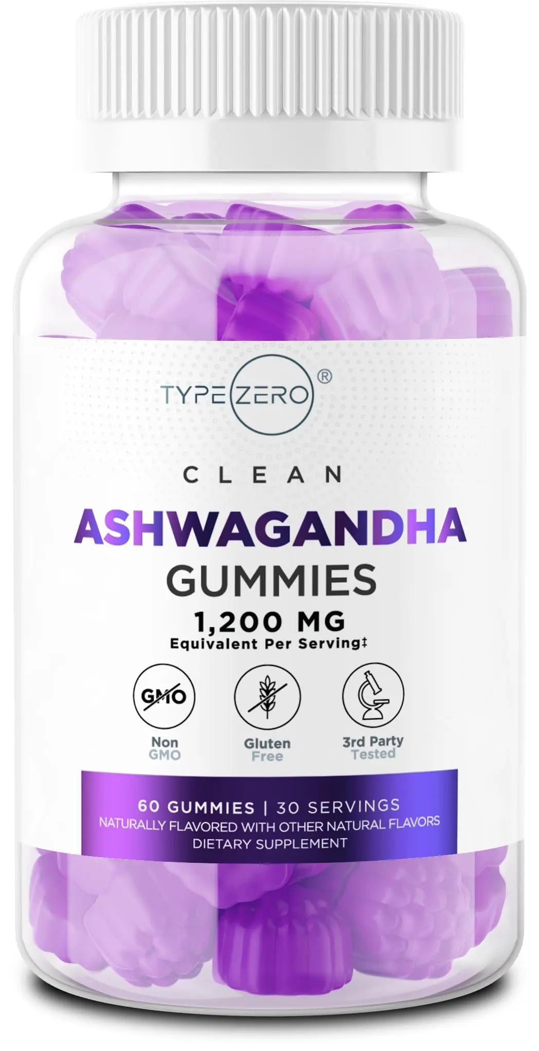 Type Zero Ashwagandha Gummies 1,200mg, 60 Gummies - Ashwagandha Herbal Extract Supplement - 30 Servings, Gluten Free, Non-GMO - TrustMedUSA