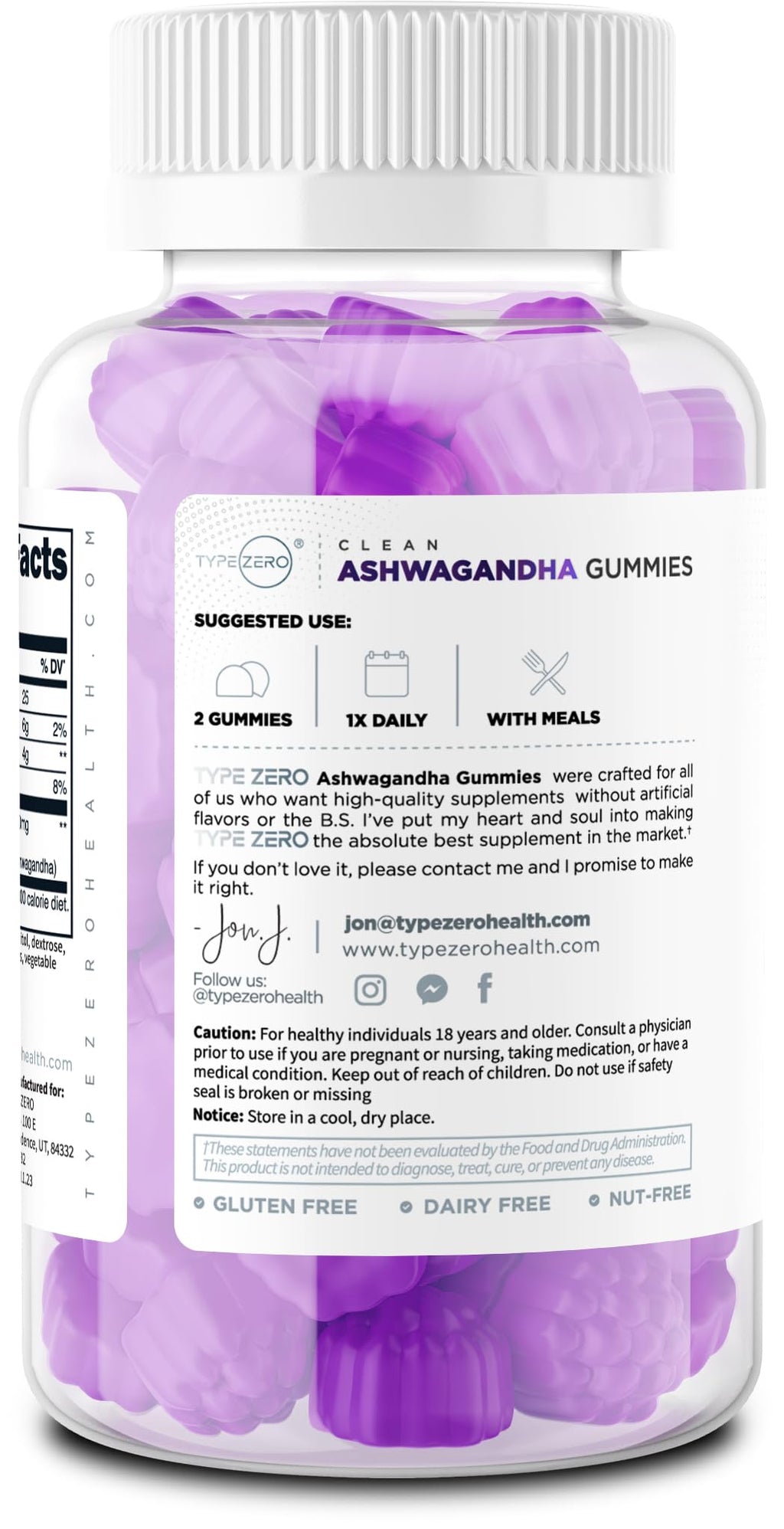 Type Zero Ashwagandha Gummies 60 Gummies for 30 Servings Per Bottle - Ashwagandha Herbal Extract Supplement, Gluten Free, GMO Free - TrustMedUSA