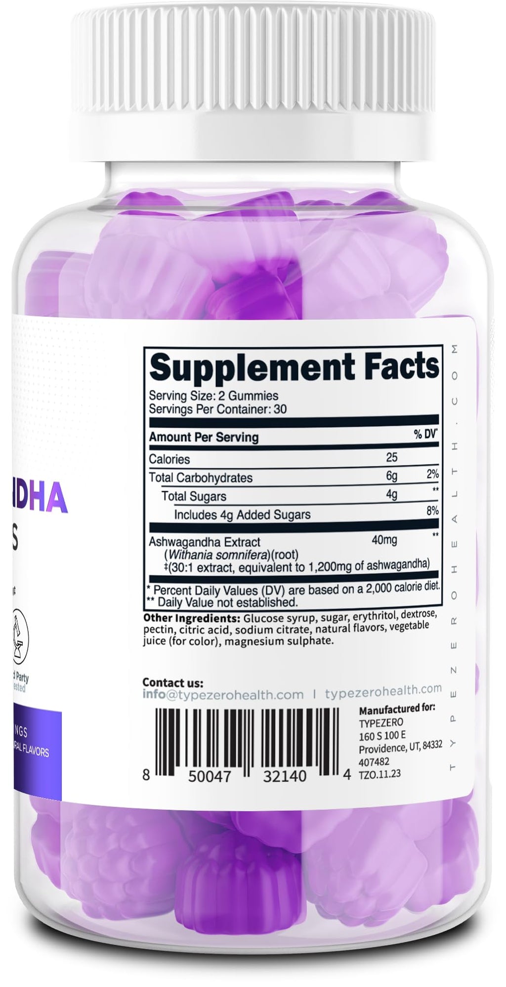 Type Zero Ashwagandha Gummies 60 Gummies for 30 Servings Per Bottle - Ashwagandha Herbal Extract Supplement, Gluten Free, GMO Free - TrustMedUSA