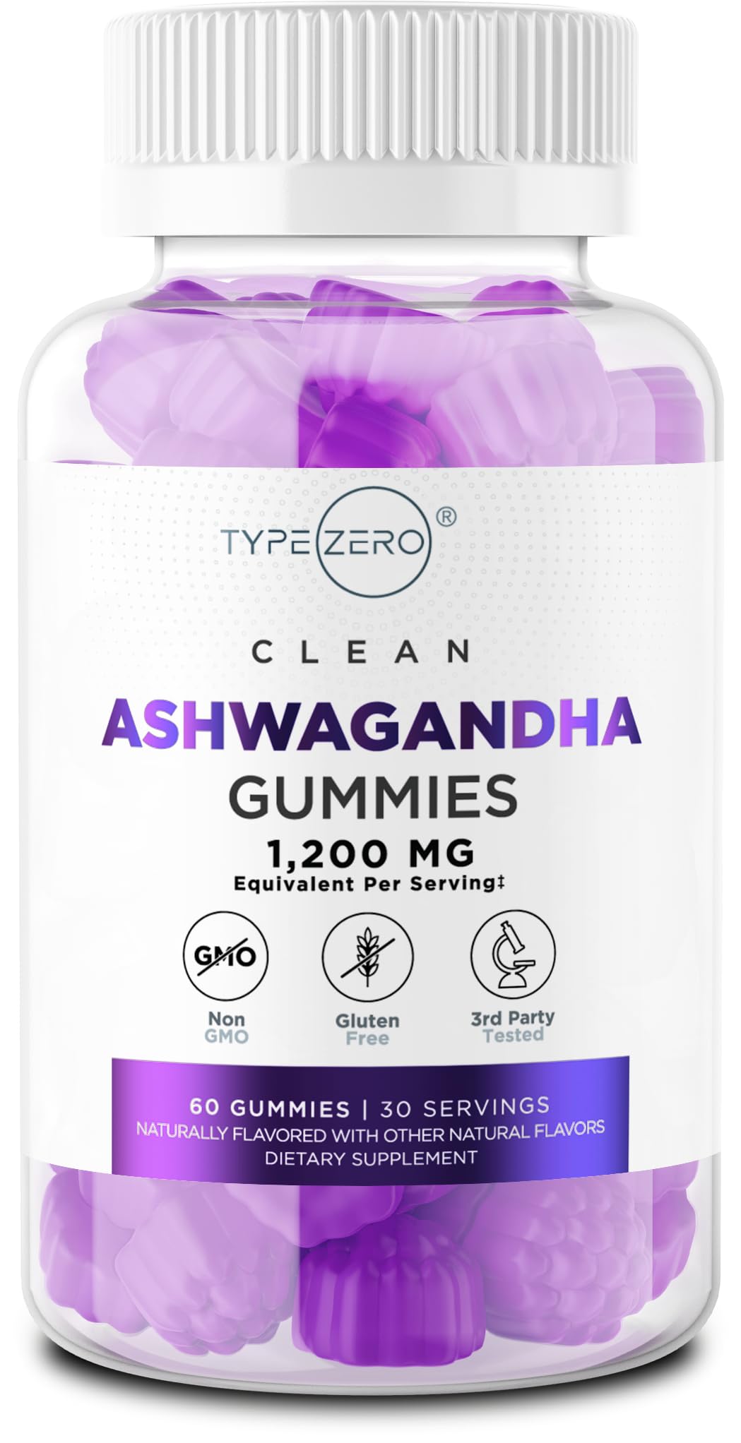 Type Zero Ashwagandha Gummies 60 Gummies for 30 Servings Per Bottle - Ashwagandha Herbal Extract Supplement, Gluten Free, GMO Free - TrustMedUSA