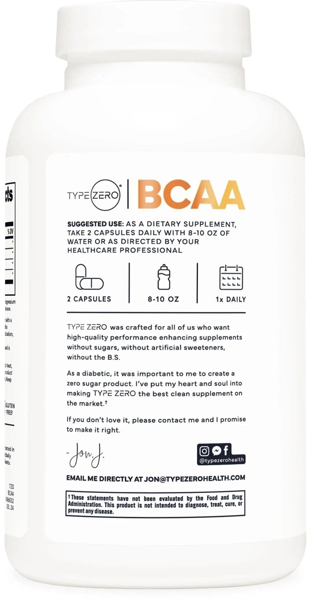 Type Zero BCAA 1000mg (180 Capsules, 90 Servings), Branched Chain Amino Acids (500mg of L-Leucine, 1000mg of L-Isoleucine and L-Valine) - TrustMedUSA
