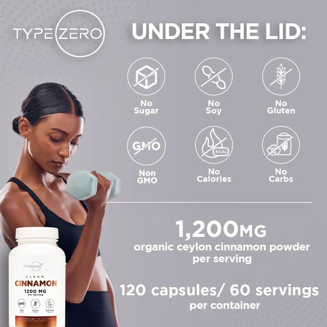 Type Zero Ceylon Cinnamon Capsules (1200mg | 120 Capsules) - Natural, Non-GMO, Gluten Free, Organic Cinnamon Bark Supplement - TrustMedUSA