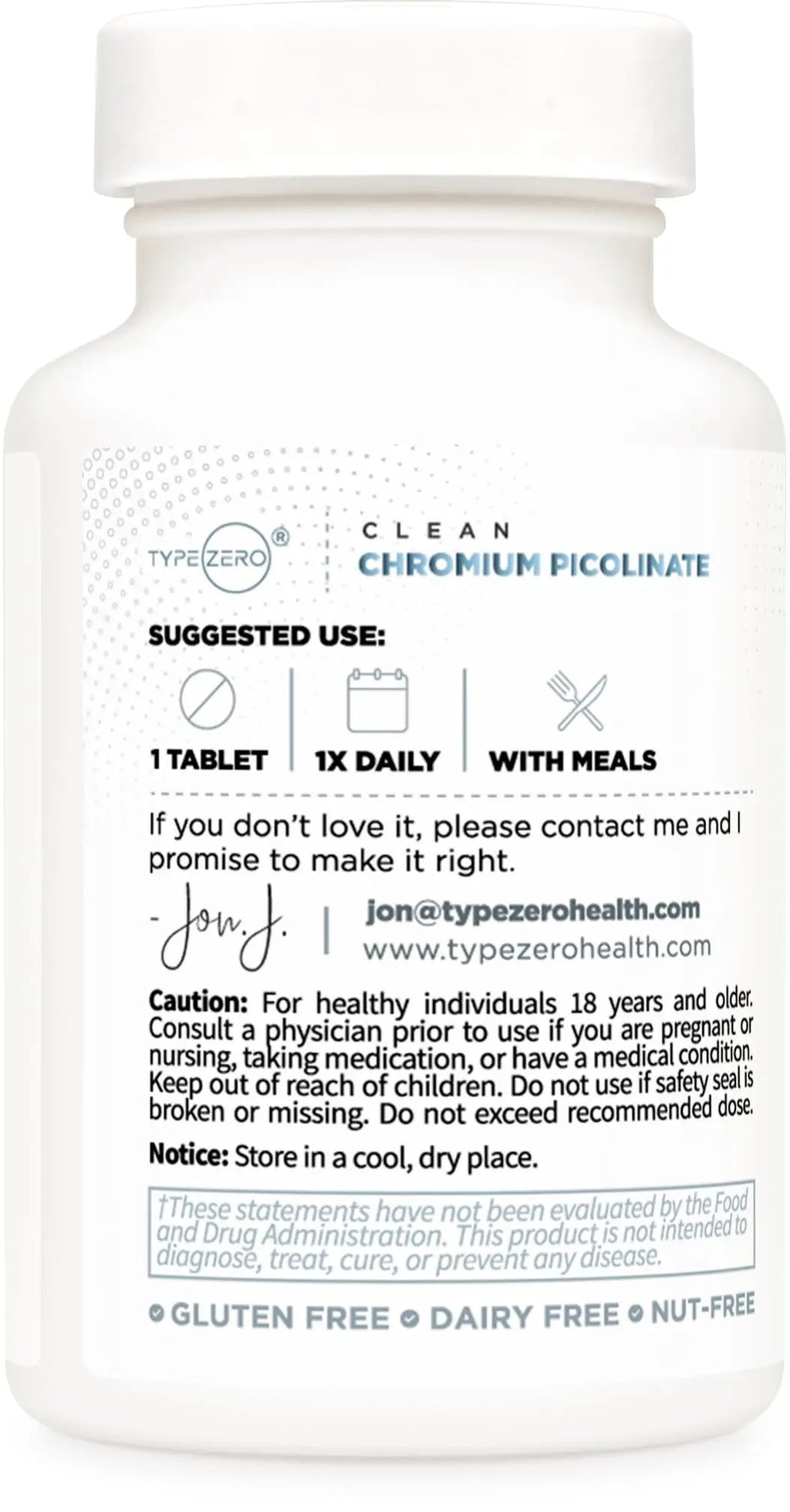 Type Zero Clean Chromium Picolinate Tablets (120 Servings, 1,000 MCG Per Serving) - Non-GMO, Gluten Free - TrustMedUSA