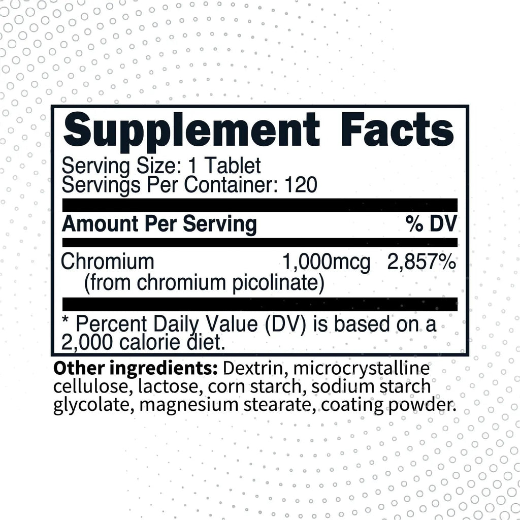 Type Zero Clean Chromium Picolinate Tablets (120 Servings, 1,000 MCG Per Serving) - Non-GMO, Gluten Free - TrustMedUSA