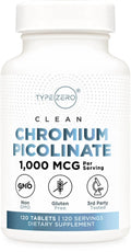 Type Zero Clean Chromium Picolinate Tablets (120 Servings, 1,000 MCG Per Serving) - Non-GMO, Gluten Free - TrustMedUSA