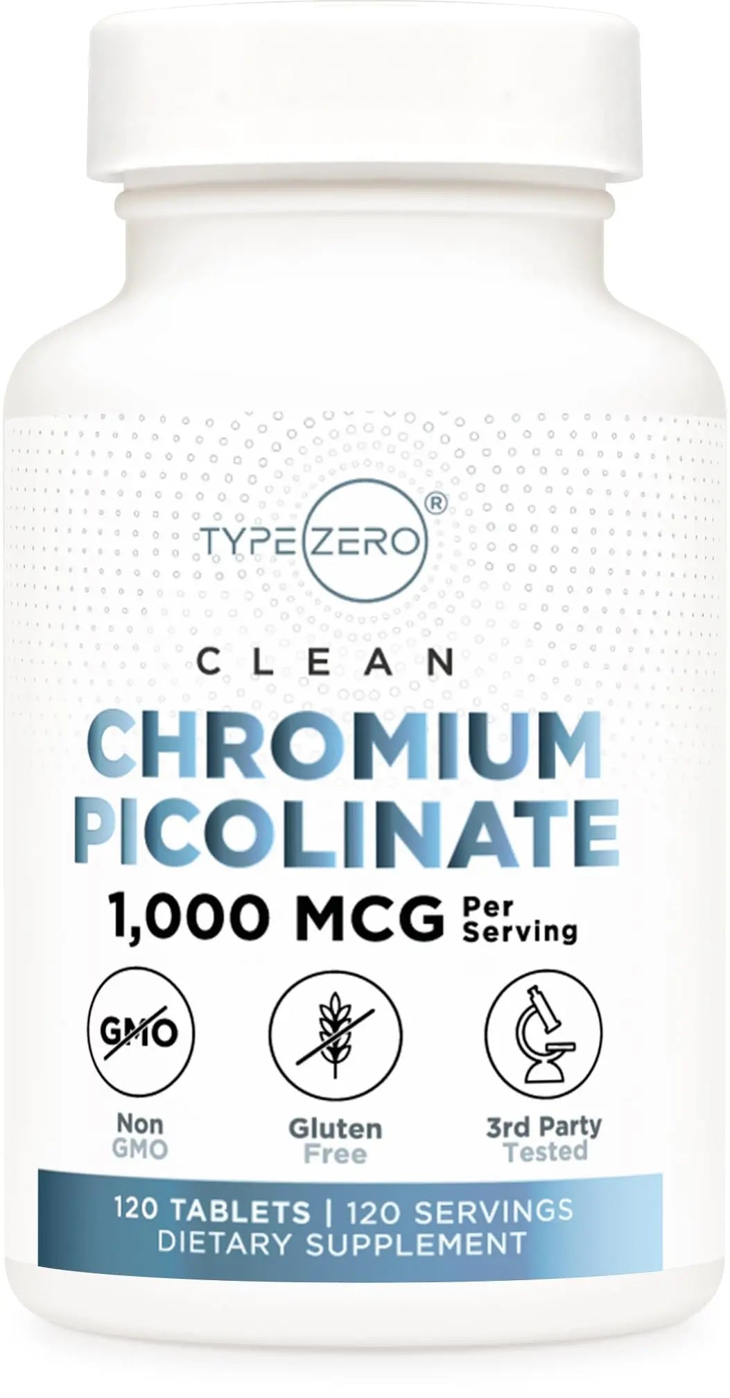 Type Zero Clean Chromium Picolinate Tablets (120 Servings, 1,000 MCG Per Serving) - Non-GMO, Gluten Free - TrustMedUSA