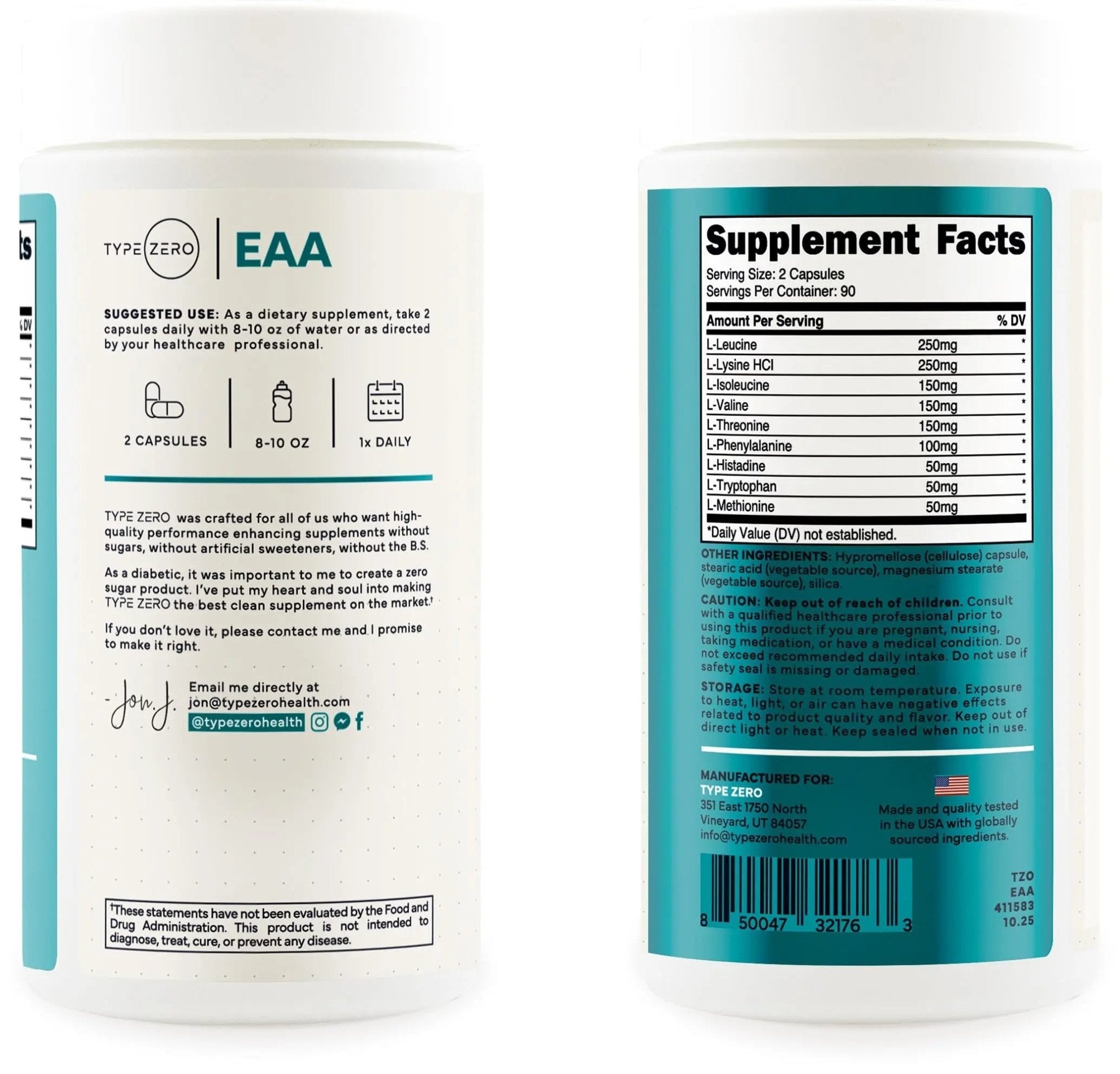 Type Zero Clean EAA Capsules (1,200mg per Serving), Essential Amino Acids Supplement with 9 EAAs, 180 Capsules, 90 Servings - TrustMedUSA