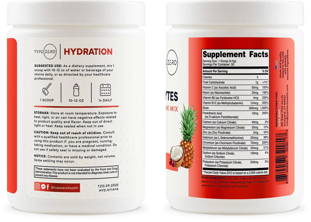 Type Zero Clean Electrolytes Hydration Powder Drink Mix + 14 Essential Vitamins & Minerals - Sugar Free, Zero Artificial Ingredients - Fruit Punch, 50 Servings - TrustMedUSA