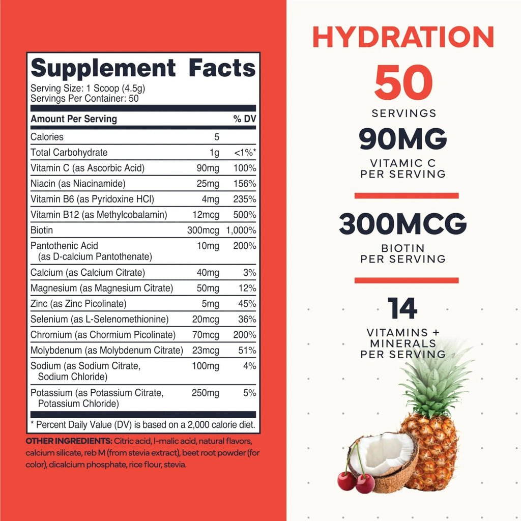 Type Zero Clean Electrolytes Hydration Powder Drink Mix + 14 Essential Vitamins & Minerals - Sugar Free, Zero Artificial Ingredients - Fruit Punch, 50 Servings - TrustMedUSA