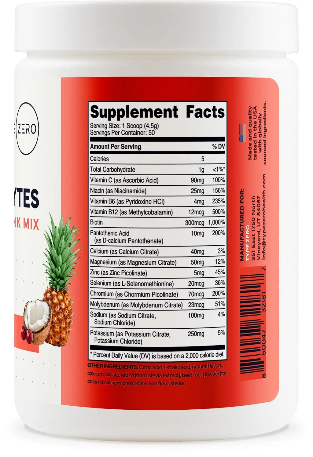 Type Zero Clean Electrolytes Hydration Powder Drink Mix + 14 Essential Vitamins & Minerals - Sugar Free, Zero Artificial Ingredients - Fruit Punch, 50 Servings - TrustMedUSA
