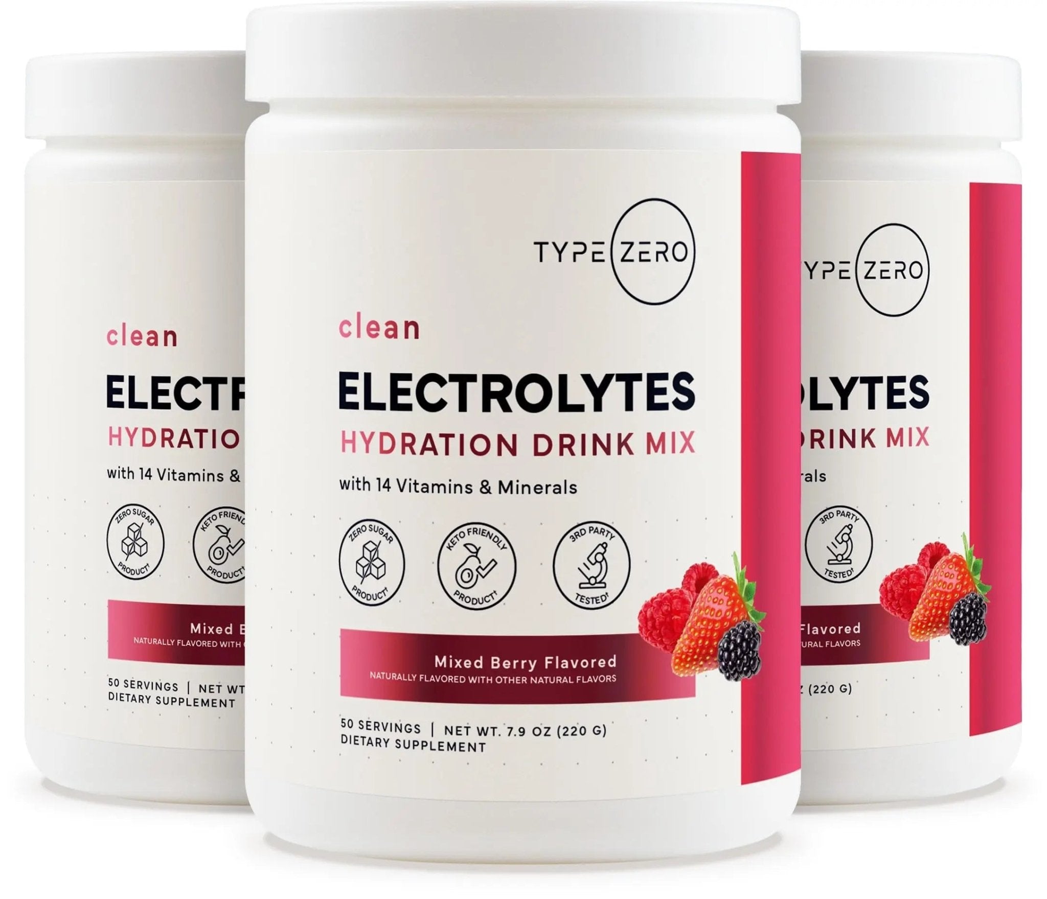 Type Zero Clean Electrolytes Hydration Powder Drink Mix + 14 Essential Vitamins & Minerals - Sugar Free, Zero Artificial Ingredients - Mixed Berry Flavor, 50 Servings - TrustMedUSA